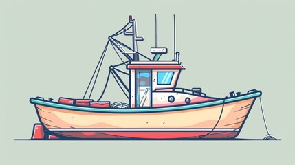 Naklejka premium Retro Fishing Boat Cartoon Icon in Colorful Style for Vessel Designs
