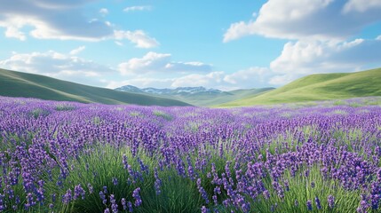 Serene Lavender Fields Under a Summer Sky