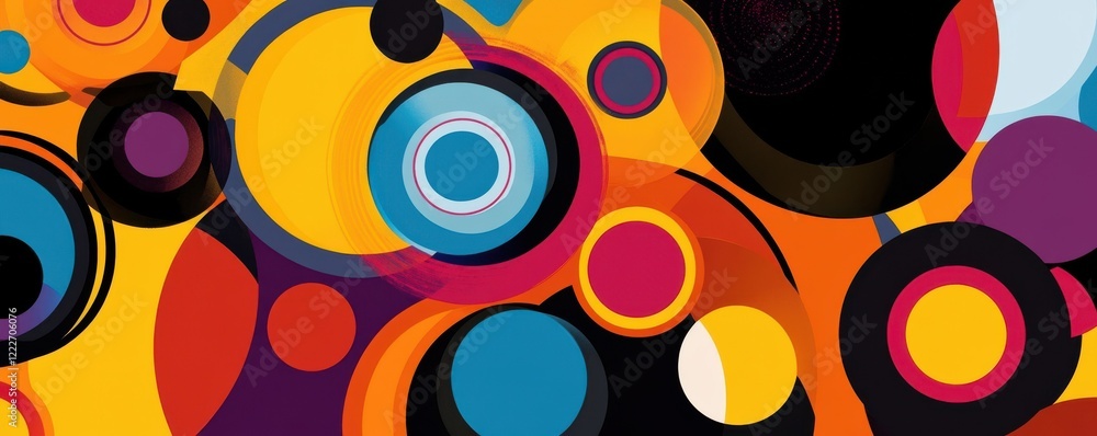 Poster vibrant abstract geometric pattern with colorful circles and shapes