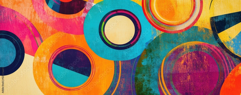 Poster vibrant abstract circles with bold colors and overlapping geometric patterns
