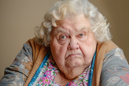 Portrait of a grumpy senior woman showing displeasure with a serious facial expression