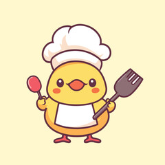 Cute Peeking Chef Chicken vector illustration