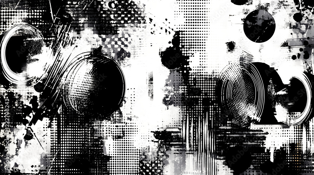 Aufkleber Mesmerizing Monochrome Abstract Digital Art Composition with Overlapping Geometric Shapes and Textured Patterns