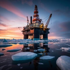 Fototapeta premium Semi-Submersible Rig in Icy Arctic Glow.jpeg