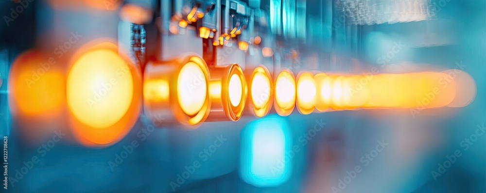Poster clean energy idea. abstract view of illuminated buttons in a modern technological setting.