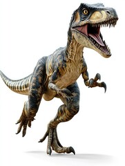 Fototapeta premium Dinosaur running, prehistoric wildlife, white background, CGI illustration, for educational use