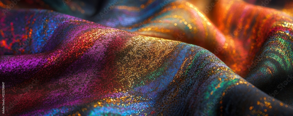 Poster vibrant multicolored metallic fabric with shimmering patterns and textures