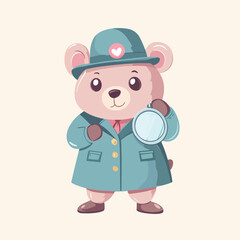 Fototapeta premium Detective Bear on a Mission Cartoon Vector Illustration