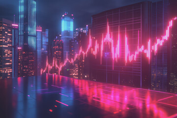 Business crisis, holographic price reduction, futuristic economic downturn, neon interface.