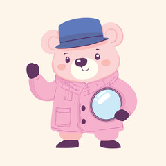 Detective Bear on a Mission Cartoon Vector Illustration