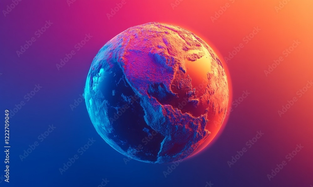 Aufkleber globe with a red and blue color scheme. the globe is surrounded by a blue and orange background