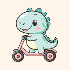 Cute Dino Riding Scooter Cartoon Vector illustration