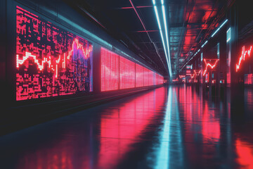 Obraz premium Business crisis, holographic price reduction, futuristic economic downturn, neon interface.