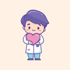 Cute and Caring Doctor Holding a Heart vector illustration