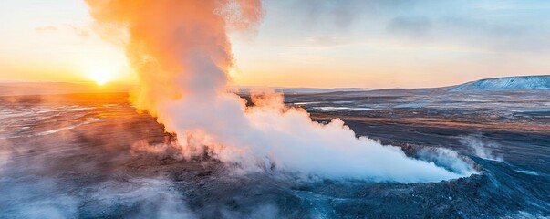 Fototapeta premium Clean energy idea. Breathtaking volcanic eruption at sunset showcasing nature's raw power and beauty.