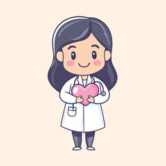 Cute and Caring Doctor Holding a Heart vector illustration