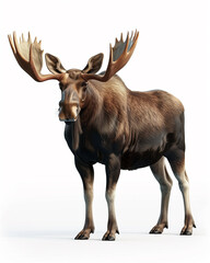 Obraz premium A moose is captured in a full body view, showcasing its impressive stature and antlers in vibrant daylight