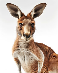 Fototapeta premium Full body shot of a kangaroo against a white background in bright daylight, capturing its detailed features