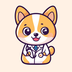 cute cartoon Dog Doctor With Stethoscope  Vector illustration