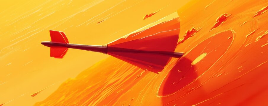 Vibrant red arrowhead in fiery orange abstract setting