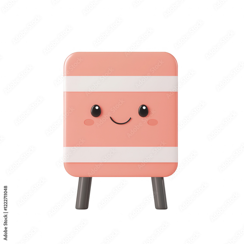 Poster a cute animated character resembling a smiling block with a playful design., isolated on a transpare