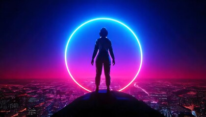 Fototapeta premium silhouette of person at front of iridescent halo light