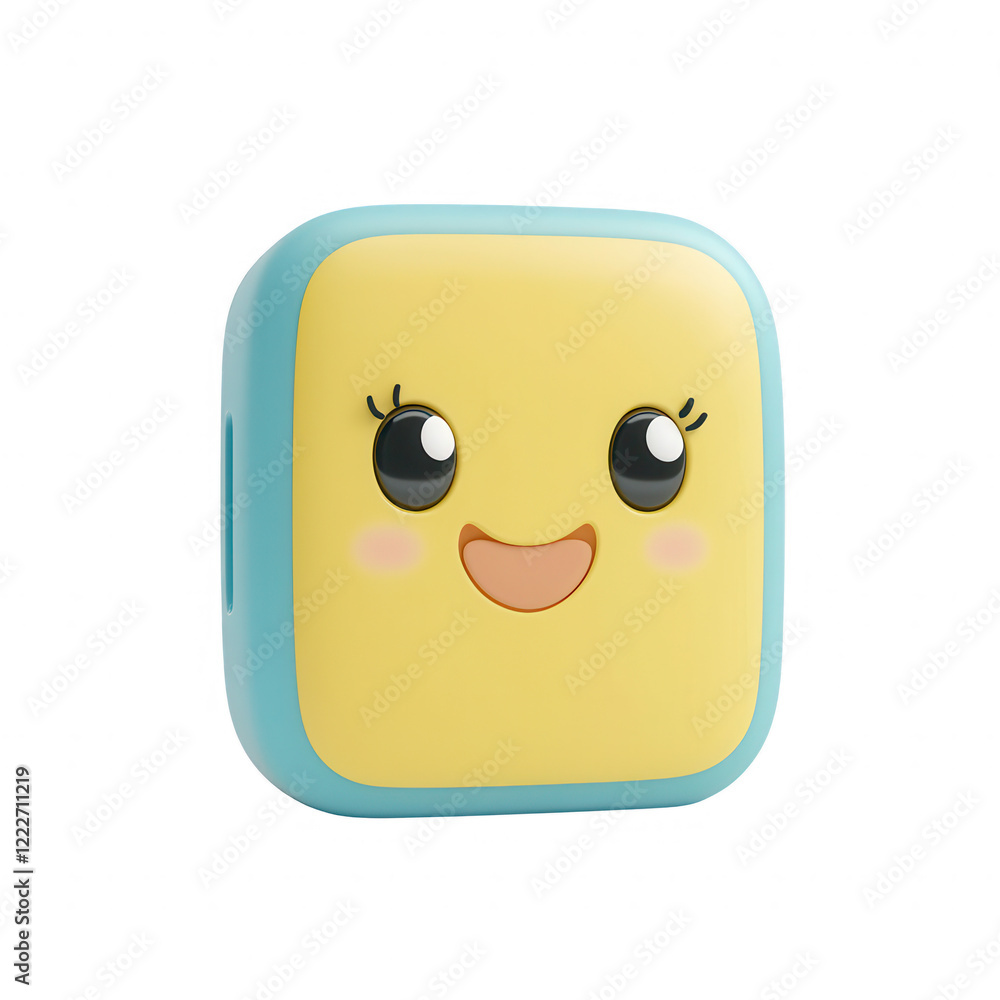 Poster a cute yellow character with a smiling face and large expressive eyes., isolated on a transparent ba