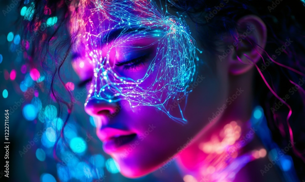 Aufkleber fiber optic performance concept. fiber optic threads creating neural like patterns in vibrant light