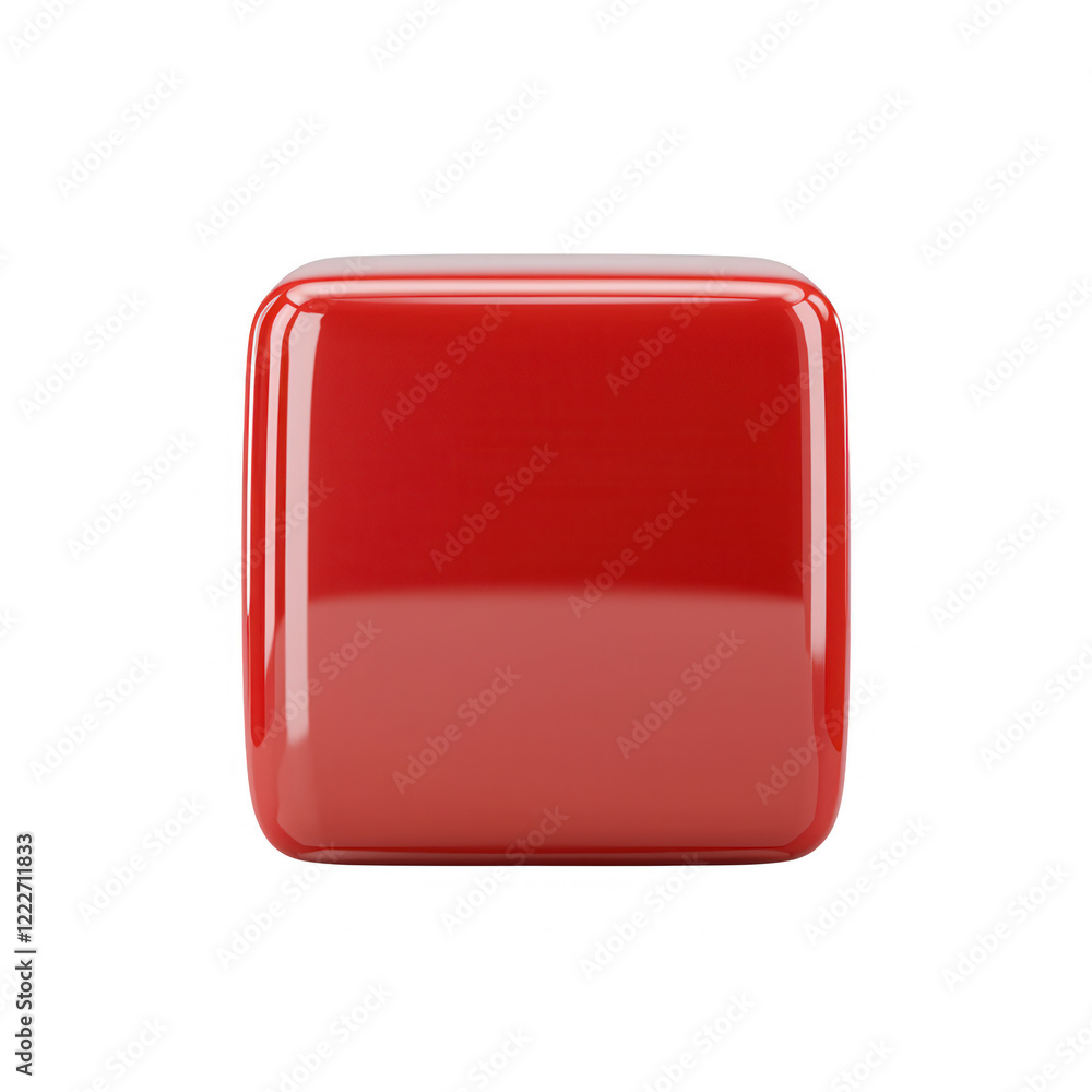 Poster a glossy red square button with a smooth surface perfect for user interface design., isolated on a t
