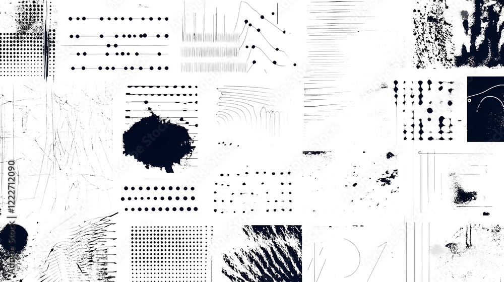 Leinwandbilder minimalist abstract geometric monochrome background with textured patterns and shapes in black and w