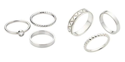 Minimalistic silver rings with various designs, perfect for stacking