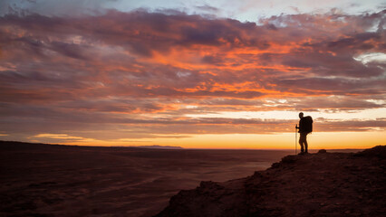 Climbers standing on top of mountain aerial photography