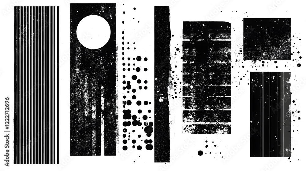 Leinwandbilder minimalist abstract black and white geometric shapes composition with lines dots circles squares spl