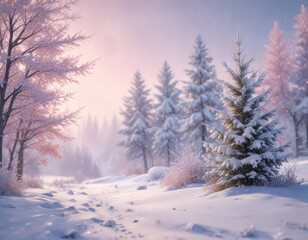 Gentle Snowfall on a Pastel Winter Background, winter wonderland, frosty morning, calming atmosphere