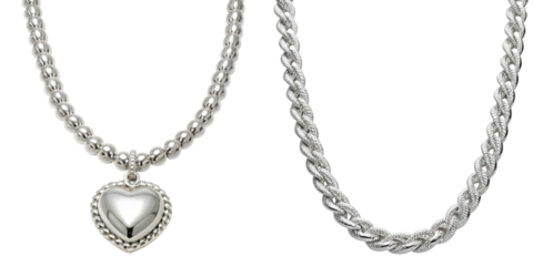 Silver necklace with heart pendant and braided design, showcasing elegance and