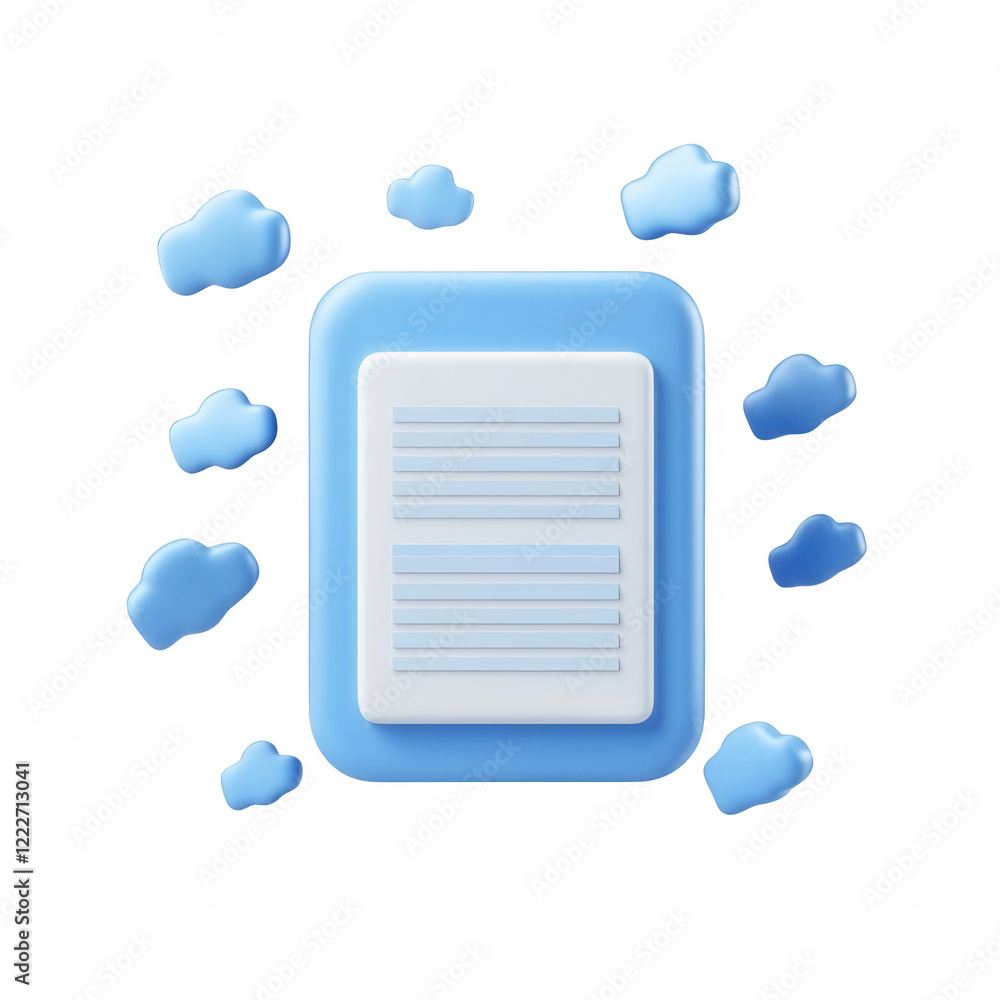 Poster A modern graphic icon representing a document in a blue color scheme., isolated on a transparent background.
