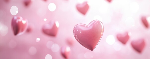 Pink heart balloons on soft bokeh background