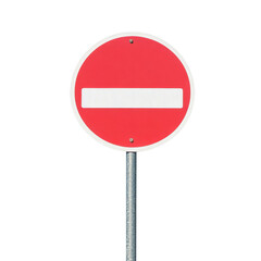 A red no entry traffic sign on a clear background indicating restricted access.
