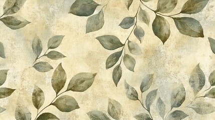 Green botanical leaves in a soft beige background creating a calming atmosphere for interior decoration