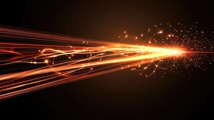 Orange light streaks, cosmic energy, dark background, abstract art for technology websites