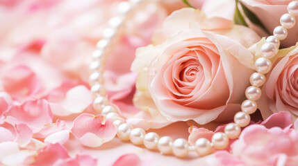 Rose is surrounded by pink petals and a pearl