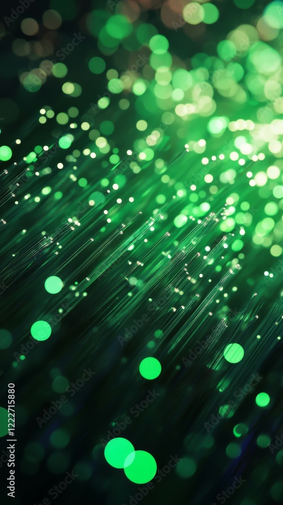 Poster fiber optic performance concept. pulsating green fiber optic nodes create mesmerizing visual effect