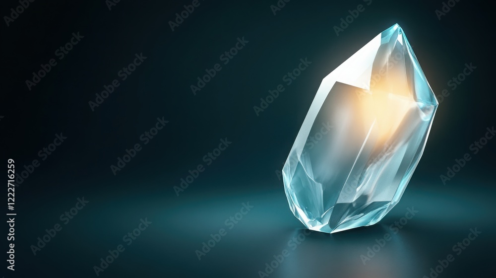 Poster a glowing 3d crystal with sharp edges and radiant light emanating from within