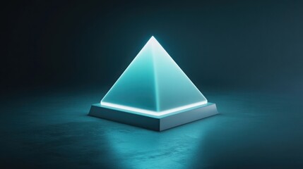 Fototapeta premium A glowing 3D pyramid with soft, radiant edges, hovering in the center of a dark background