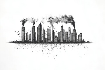 Naklejka premium Draw illustrator of a minimalist Cityscape show PM2.5 pollution