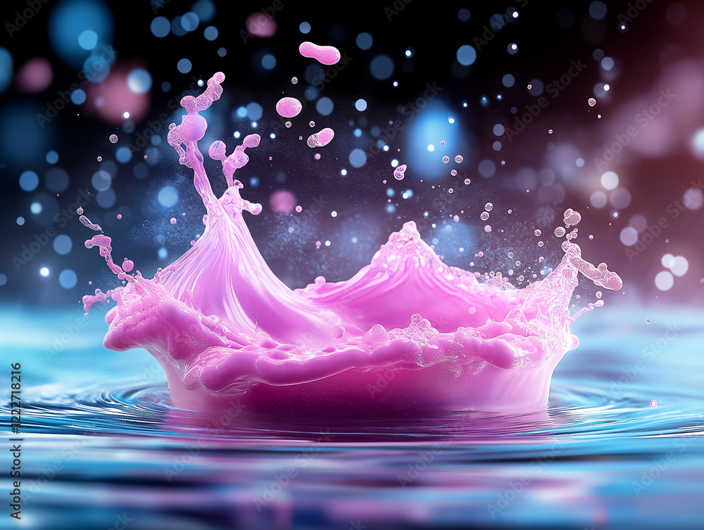 Aufkleber vibrant splashes of pink liquid create captivating patterns in water with soothing bokeh background 