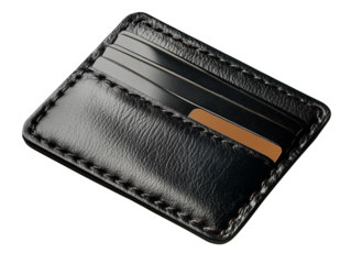 black leather wallet isolated on transparent background