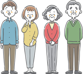 笑顔の二世帯家族　全身　ベクター