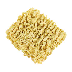raw instant noodles, noodle briquette isolated from background
