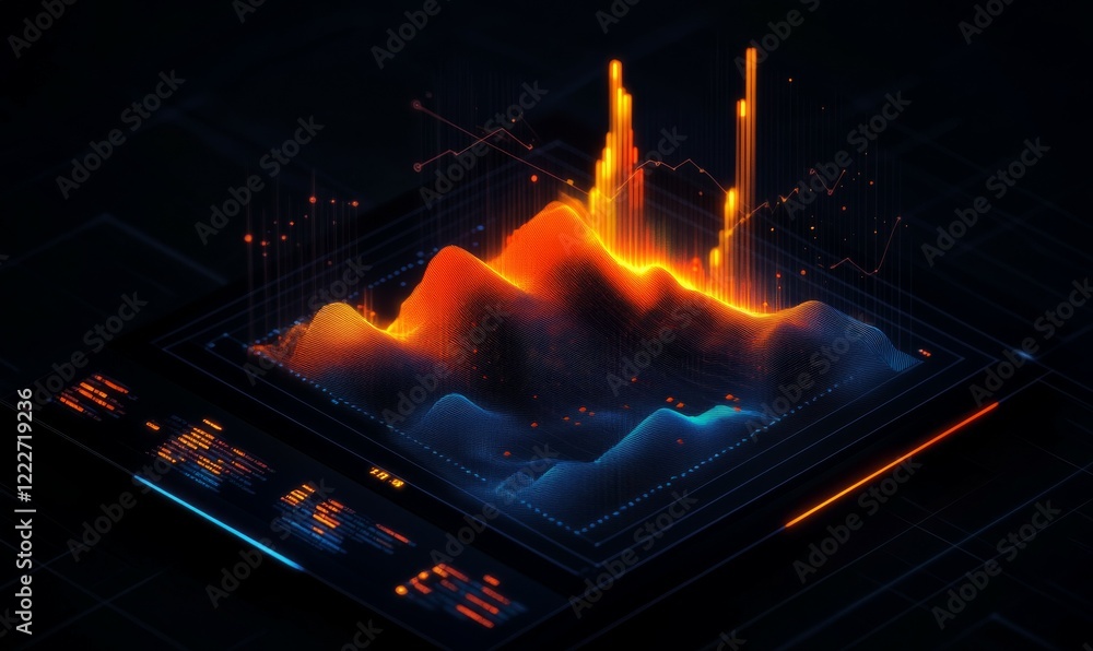 Poster financial data visualization with candlestick chart in dark setting